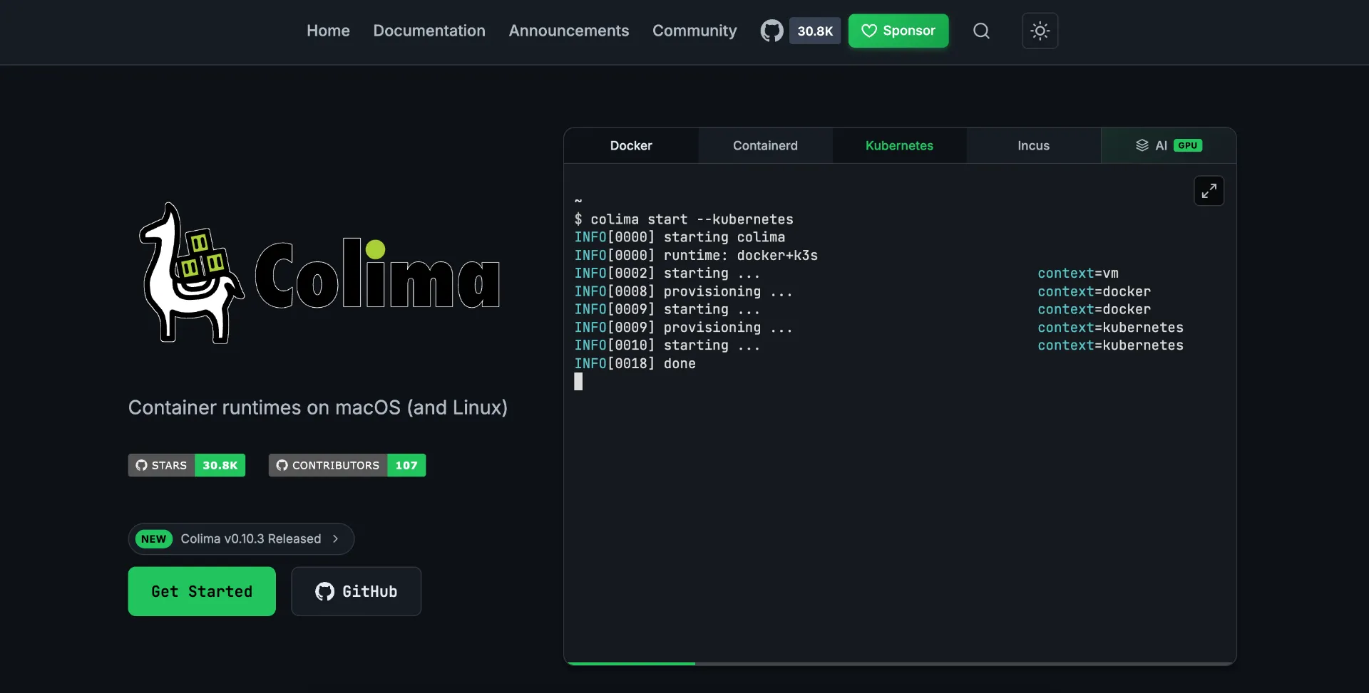 Colima screenshot